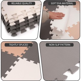BalanceFrom Puzzle Play Mat, 36-Pc Interlocking Foam Floor Tiles, Cream/Gray/Beige - Playroom Tile Flooring Mats for Indoor and Outdoor Playpen and Playground