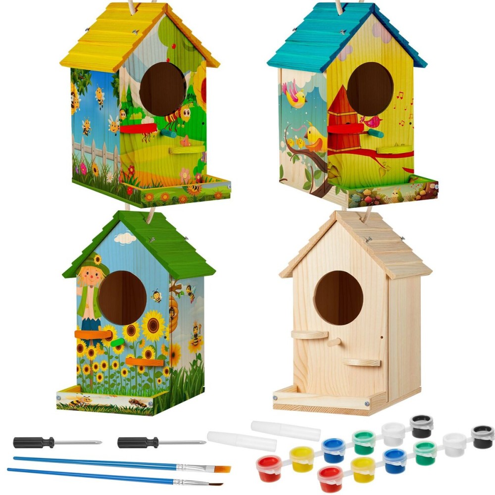 Liliful 4 Pack Birdhouse Kit DIY Wooden Bird House with Paint and Paintbrushes Arts and Crafts Painting Kits for Boys Girls Adults Build Paint Classroom Birthday Indoor Outdoor Craft
