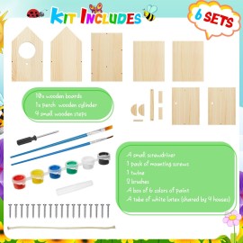 Liliful 4 Pack Birdhouse Kit DIY Wooden Bird House with Paint and Paintbrushes Arts and Crafts Painting Kits for Boys Girls Adults Build Paint Classroom Birthday Indoor Outdoor Craft