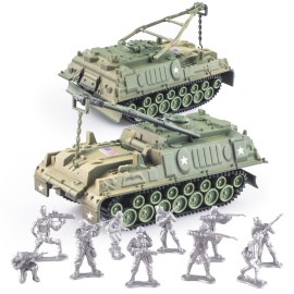 MaozyHomie Army Tank and Army Men Toys Playset, 2pc 1:72 US Tank-4 Models & 10pc Toy Soldiers, Olive Drab Green WW2 Military Vehicle for Boys