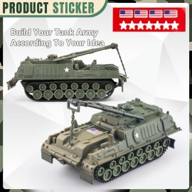 MaozyHomie Army Tank and Army Men Toys Playset, 2pc 1:72 US Tank-4 Models & 10pc Toy Soldiers, Olive Drab Green WW2 Military Vehicle for Boys