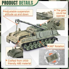 MaozyHomie Army Tank and Army Men Toys Playset, 2pc 1:72 US Tank-4 Models & 10pc Toy Soldiers, Olive Drab Green WW2 Military Vehicle for Boys
