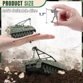 MaozyHomie Army Tank and Army Men Toys Playset, 2pc 1:72 US Tank-4 Models & 10pc Toy Soldiers, Olive Drab Green WW2 Military Vehicle for Boys