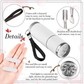 4 Pack Mini Handheld UV LED Nail Lamp Nail Cuticle Pusher with 2 Pieces Files Portable Manicure Tool UV Fingernail Dryer Polish Glue Gel with 9 LED for Woman Home Salon DIY Outside Fast Drying(Silver)