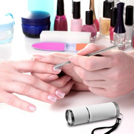 4 Pack Mini Handheld UV LED Nail Lamp Nail Cuticle Pusher with 2 Pieces Files Portable Manicure Tool UV Fingernail Dryer Polish Glue Gel with 9 LED for Woman Home Salon DIY Outside Fast Drying(Silver)