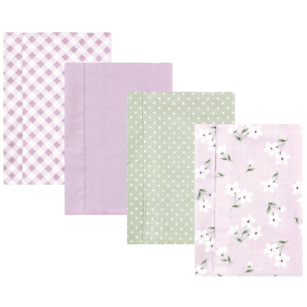 Hudson Baby Unisex Baby Cotton Flannel Burp Cloths, Purple Dainty Floral 4 Pack, One Size
