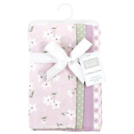 Hudson Baby Unisex Baby Cotton Flannel Burp Cloths, Purple Dainty Floral 4 Pack, One Size