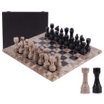 Marble Chess Set for Adults 15 Handmade Oceanic & Black Board Game with 32 Chess Pieces, 2 Extra Queens & Storage Box, Luxury Travel Game, Elegant Gift for Home Decor