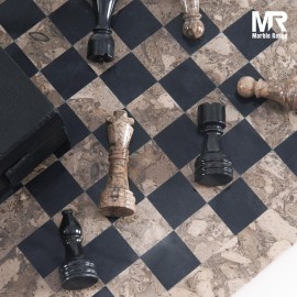 Marble Chess Set for Adults 15 Handmade Oceanic & Black Board Game with 32 Chess Pieces, 2 Extra Queens & Storage Box, Luxury Travel Game, Elegant Gift for Home Decor