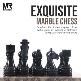 Marble Chess Set for Adults 15 Handmade Oceanic & Black Board Game with 32 Chess Pieces, 2 Extra Queens & Storage Box, Luxury Travel Game, Elegant Gift for Home Decor