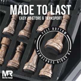 Marble Chess Set for Adults 15 Handmade Oceanic & Black Board Game with 32 Chess Pieces, 2 Extra Queens & Storage Box, Luxury Travel Game, Elegant Gift for Home Decor