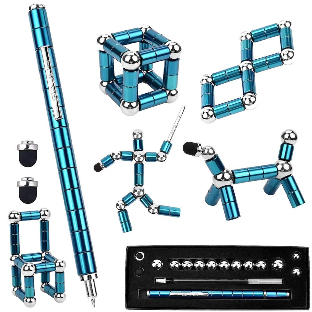 Jopstacext Fidget Pen, Cool Toys Pen Decompression Magnetic Metal Pen, Desk Toys Multifunctional Deformable Writing Pen, Basket Stuffers Gadgets Gift for Kids Adults (Blue)