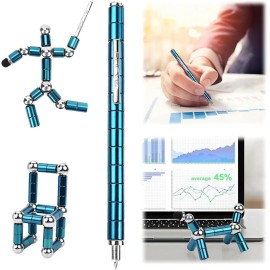Jopstacext Fidget Pen, Cool Toys Pen Decompression Magnetic Metal Pen, Desk Toys Multifunctional Deformable Writing Pen, Basket Stuffers Gadgets Gift for Kids Adults (Blue)
