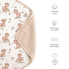 Konssy Muslin Baby Blankets for Girls Boys, 100% Cotton Crib Blanket for Baby Infant Toddler, Super Soft and Lightweight Nursery Blankets 40x36 (Deer)