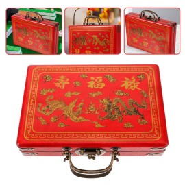 Gadpiparty Wooden Chinese Mahjong Storage Case Mahjong Game Set Traditional Treasure Box Mahjong Tiles Storage Box Large Mahjong Carrying Case Vintage Container (8.65)