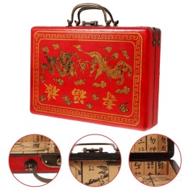 Gadpiparty Wooden Chinese Mahjong Storage Case Mahjong Game Set Traditional Treasure Box Mahjong Tiles Storage Box Large Mahjong Carrying Case Vintage Container (8.65)