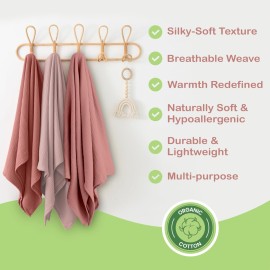 Organic Cotton Muslin Baby Blanket - 47x47 Inch Breathable Swaddle, Hypoallergenic Double-Layer, Versatile Use (Rose/Peach, 47x47 Inch)