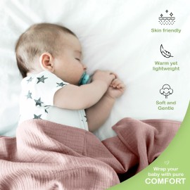 Organic Cotton Muslin Baby Blanket - 47x47 Inch Breathable Swaddle, Hypoallergenic Double-Layer, Versatile Use (Rose/Peach, 47x47 Inch)