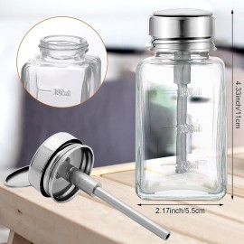 2 Pcs 6 Oz/ 180 ml Clear Pump Dispenser Bottle with Metal Flip Cover Glass Nail Polish Remover Push Down Dispenser Bottle Refillable Push Down Pump Dispenser Press Container for Makeup Remover