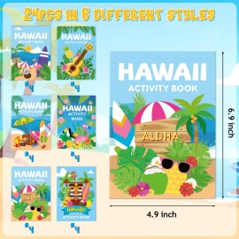 BWkoss Summer Activity Books for Kids-24Pcs Hawaii Mini Games Coloring Book Set Bulk Mazes Word Search Word Scramble Games Booklets for Summer Carnival Party Favor Goodie Bag Filler Supplies