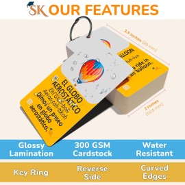 300 Vocabulary Flashcards | Double Sided English-Spanish Flash Cards for Adults & Kids Ages 12+ | Portable Noun Flash Cards to Learn Spanish for Adult Beginners