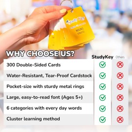 300 Vocabulary Flashcards | Double Sided English-Spanish Flash Cards for Adults & Kids Ages 12+ | Portable Noun Flash Cards to Learn Spanish for Adult Beginners