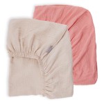 Rutiwa Breathable Crib Sheets for Toddler Bed Mattresses 100% Muslin Cotton Crib Sheets Fitted Boys Girls 2 Pack Soft and Comfortable Boho Bedding for Baby Neutral (Orange Pink&New Camel)