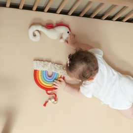 Rutiwa Breathable Crib Sheets for Toddler Bed Mattresses 100% Muslin Cotton Crib Sheets Fitted Boys Girls 2 Pack Soft and Comfortable Boho Bedding for Baby Neutral (Orange Pink&New Camel)