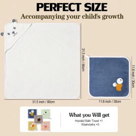 BEFACL 2 Pack Baby Towels with Hood and 5 Baby Washcloths, for Newborn Unisex, 31.5x31.5 in Ultra Absorbent Soft Hooded Bath Towel Set Gift for Boys Girls, Babies, Infant, Toddler, Newborn Essential