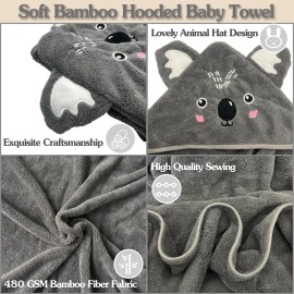 BEFACL 2 Pack Baby Towels with Hood and 5 Baby Washcloths, for Newborn Unisex, 31.5x31.5 in Ultra Absorbent Soft Hooded Bath Towel Set Gift for Boys Girls, Babies, Infant, Toddler, Newborn Essential