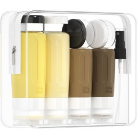 Morfone 16 Pack Silicone Travel Bottles Set for Toiletries TSA Approved Travel Containers Leakproof Squeezable Refillable Accessories 2oz 3oz for Shampoo Conditioner Lotion Liquids (Brown Yellow)