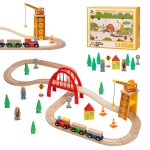 SainSmart Jr. 41 Pcs Deluxe Wooden Train Set for Toddler, Wood Train Track w/Crane Fits Brio Thomas, Melissa and Doug for Kids Ages 3+