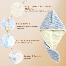 JSUSOU Tinyera 4 Pack Microfiber Hair Towel for Girls Fast Drying, Hair Turban with Adjustable Button, Hair Towel Wrap for Women Wet Hair, Anti Frizz Hair Drying Towel, Perfect for Home or Travel Use