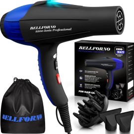 Professional 2200W Ionic Salon Hair Dryer - Professional Blow Dryer - Hair dryers for Women - Hairdryer with Diffuser (Black/Blue)