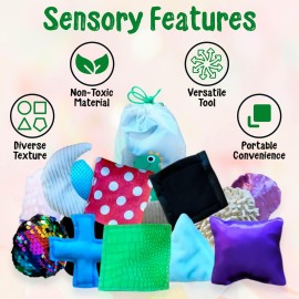 SENSORY4U Sensory Tiles Bag - 20 Textured Kids Sensory Toys for Tactile Exploration, Fine Motor Skills - Montessori Learning Kit for Autism, ADHD, and Special Needs - Soft Touch Bean Bag Tiles