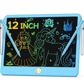 Hockvill LCD Writing Tablet for Kids 12 Inch, Toys for Boys Girls Drawing Pad for 3 4 5 6 7 Year Old Kids Toys, Toddler Erasable Doodle Board Travel Essentials, Childrens Day Gift for Kids - Blue