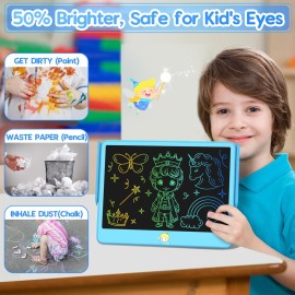 Hockvill LCD Writing Tablet for Kids 12 Inch, Toys for Boys Girls Drawing Pad for 3 4 5 6 7 Year Old Kids Toys, Toddler Erasable Doodle Board Travel Essentials, Childrens Day Gift for Kids - Blue