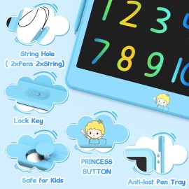 Hockvill LCD Writing Tablet for Kids 12 Inch, Toys for Boys Girls Drawing Pad for 3 4 5 6 7 Year Old Kids Toys, Toddler Erasable Doodle Board Travel Essentials, Childrens Day Gift for Kids - Blue