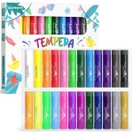 JUPITEARTH 24 Colors Tempera Paint Sticks with 120 PDF Coloring Pages and 30 Stickers, Quick Drying, Smooth, Non-Toxic and Washable Paint Sticks for Kids, Art Supplies for Drawing on Various Objects