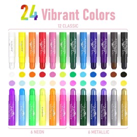 JUPITEARTH 24 Colors Tempera Paint Sticks with 120 PDF Coloring Pages and 30 Stickers, Quick Drying, Smooth, Non-Toxic and Washable Paint Sticks for Kids, Art Supplies for Drawing on Various Objects
