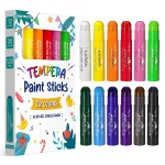 JUPITEARTH 12 Colors Tempera Paint Sticks with 120 PDF Coloring Pages and 30 Stickers, Quick Drying, Smooth, Non-Toxic and Washable Paint Sticks for Kids, Art Supplies for Drawing on Various Objects