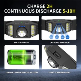 MOLAER LED Headlamp Rechargeable 2PCS, Wide Beam Bright Headlight Flashlight with White Red Light, Lightweight, Weatherproof, 9 Modes Motion Sensor Head Lamp for Outdoor Camping Running