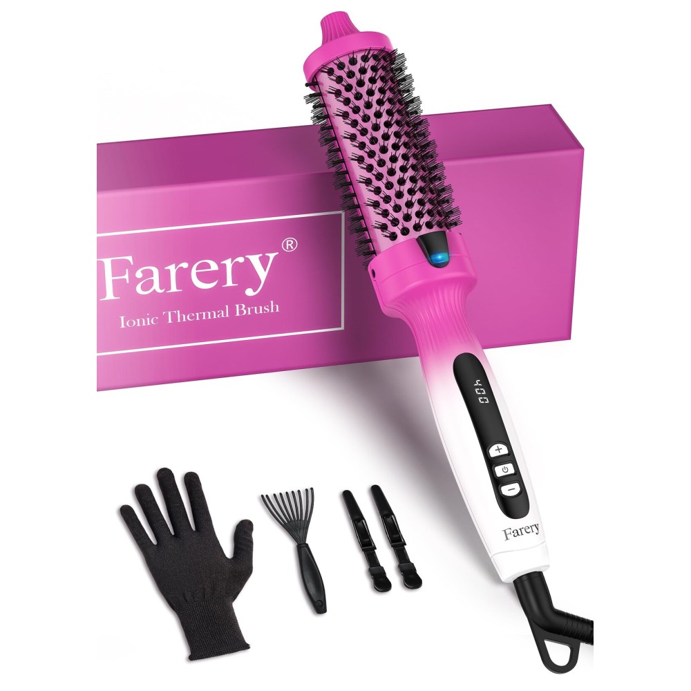 Farery 1.5-Inch Thermal Brush - Ceramic Ionic Heated Round Brush for 90\'s Full-Bodied Style, Volumizing, Smooth Hair & Natural Curls, Dual MCH Heating, Digital Display, 9 Temperature, Dual Voltage Farery 1.5-Inch Thermal Brush - Ceramic Ionic Heated Round Brush for 90\'s Full-Bodied Style, Volumizing, Smooth Hair & Natural Curls, Dual MCH Heating, Digital Display, 9 Temperature, Dual Voltage