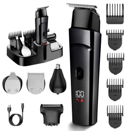 7d24hcare Beard Trimmer for Men - 5 in 1 Kit Electric Razor, Nose Hair Trimmer with LED Display, Cordless Mustache Body Face Grooming Kit, Waterproof Rechargeable Beard Shaver