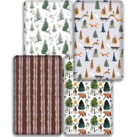 Fitted Baby Crib Sheets Set of 4, Unisex Crib Sheets for Boys Girls, Soft Neutral Crib Mattress Sheet, Breathable for Standard Crib and Toddler Mattress, 52 x 28 Inch (Bears and Jungle)