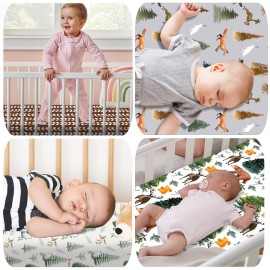 Fitted Baby Crib Sheets Set of 4, Unisex Crib Sheets for Boys Girls, Soft Neutral Crib Mattress Sheet, Breathable for Standard Crib and Toddler Mattress, 52 x 28 Inch (Bears and Jungle)