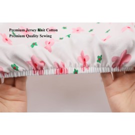 Bassinet Sheets Compatible with Dream On Me Traveler/Skylar/Seashell/Lotus Bassinet, INFANS, Maydolly and Evolur Stellar Bassinet, 2 Pack Fitted Sheets, 100% Jersey Knit Cotton, Floral and Pink