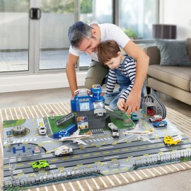 deAO Airplane Toys for Kids with Trucks, Helicopter,Planes, Signs,Fire Trucks Race Cars and Airport Playmat,Great Military Toys Gift for 3 4 5 6 Boys Girls Kids