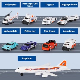 deAO Airplane Toys for Kids with Trucks, Helicopter,Planes, Signs,Fire Trucks Race Cars and Airport Playmat,Great Military Toys Gift for 3 4 5 6 Boys Girls Kids