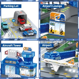 deAO Airplane Toys for Kids with Trucks, Helicopter,Planes, Signs,Fire Trucks Race Cars and Airport Playmat,Great Military Toys Gift for 3 4 5 6 Boys Girls Kids